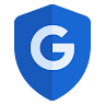 Blaues Sicherheitsschild mit Spitze und dem G-Logo von Google in der Mitte