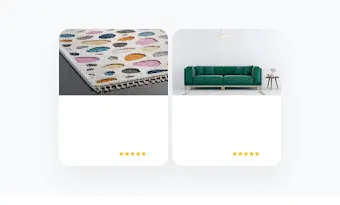 Dois exemplos de anúncios do Shopping lado a lado, um para um tapete e o outro para um sofá