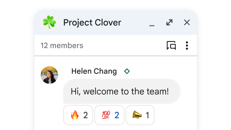 Espacio de Chat de Project Clover donde se da la bienvenida a un nuevo miembro.