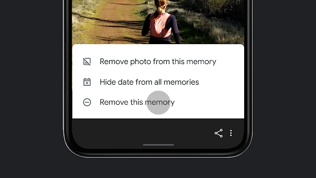 A smartphone displaying a list of photo control options