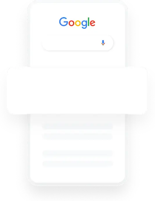 Ilustrácia, ktorá znázorňuje vyhľadávací dopyt na Googli týkajúci sa vybavenia domácnosti, pri ktorom sa zobrazuje relevantná reklama vo vyhľadávaní na nábytok.