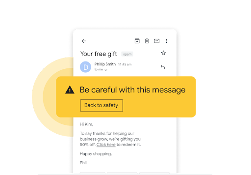 E-pošta z rumenim varnostnim sporočilom