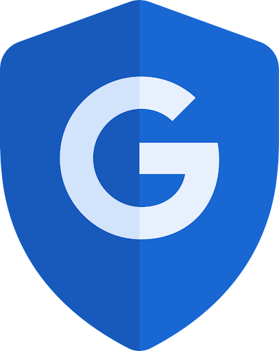 Blauer Schild mit dem Schriftzug „Besser geschützt mit Google“