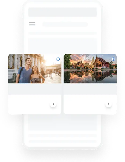 फ़ोन की इमेज, जिसमें दक्षिण-पूर्व एशिया की यात्रा के लिए Google पर की गई खोज क्वेरी के नतीजे में डिसप्ले विज्ञापन दिख रहे हैं.