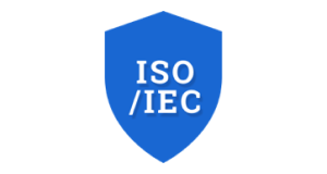 Logo: ISO und IEC auf blauem Schild