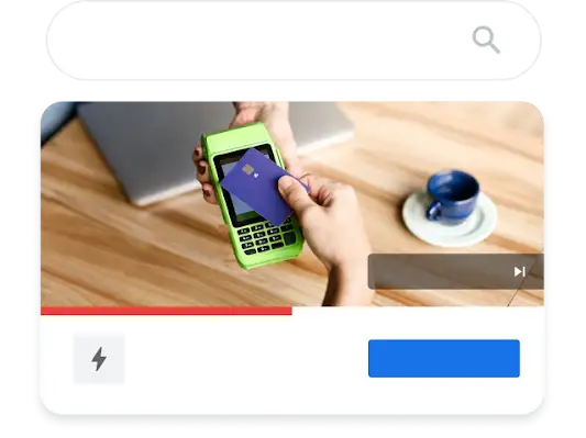Ilustración de un teléfono que muestra una búsqueda en YouTube de los mejores bancos en línea en la que aparece un anuncio de video de un banco