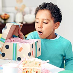 A child opening a birthday present