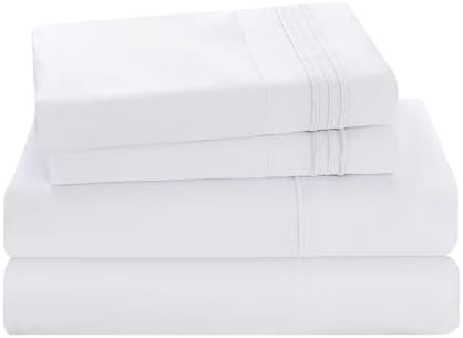 White Full Size Bed Sheet Sets-Deep Pocket Fitted Sheet & Pillowcase Sets-4 Piece Soft Cooling Microfiber Bedsheets for Double Bed