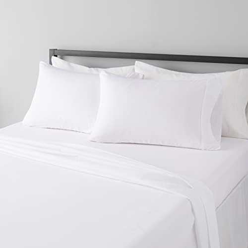 Amazon Basics Lightweight Super Soft Easy Care Microfiber Bed Sheet Set with 14" Deep Pockets - Full, Bright White, SS-BWH-FL