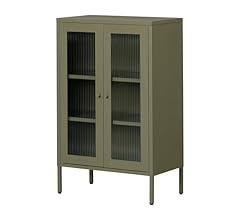 South Shore Kodali Accent Cabinet with Glass Doors, Olive Green