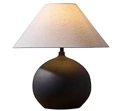 PURESILKS Rustic Black Ceramic Table Lamp, Southwestern Style Handmade Table Lamp, Minimalist Table Lamp with Hammered Pot …