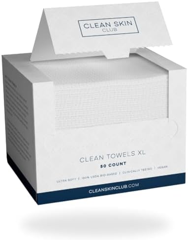 Clean Skin Club Clean Towels XL, 100% USDA Biobased Face Towel, Disposable Face Towelette, Makeup Remover Dry Wipes, Ultra Soft, 50 Ct, 1 Pack