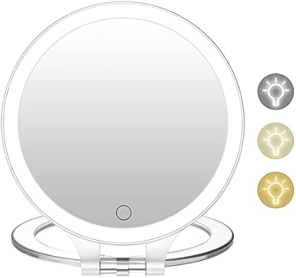 FASCINATE Magnifying Mirror 10X 1X Double Sided Magnification Makeup Vanity Mirror Rechargeable Lighted Mirror with 3 Colo...