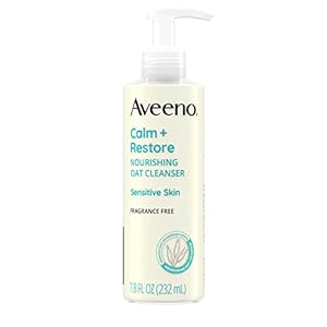 Aveeno Calm + Restore Nourishing Oat Face Cleanser for Sensitive Skin, Gentle Milky Cleanser with Nourishing Oat &amp; Feverfew, to Preserve Skin&#39;s Moisture Barrier, Fragrance-Free, 7.8 fl. oz