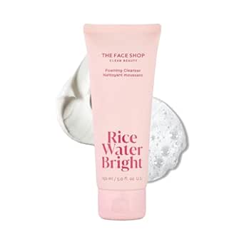 The Face Shop Rice Water Bright Foaming Facial Cleanser with Ceramide, Gentle Face Wash for Hydrating &amp; Moisturizing, Vegan Face Cleanser, Makeup Remover, Korean Skin Care for All Skin Types
