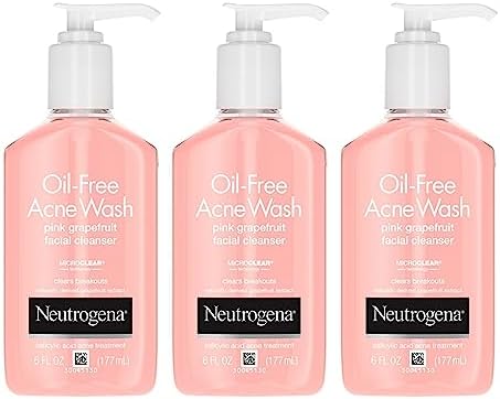 Neutrogena Oil-Free Pink Grapefruit Pore Cleansing Acne Wash and Daily Liquid Facial Cleanser with 2% Salicylic Acid Acne Medicine and Vitamin C, 6 fl. oz (Pack of 3)