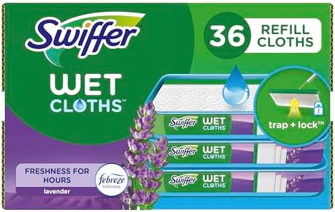 Swiffer Sweeper Wet Mopping Cloth Multi Surface Refills, Febreze Lavender Scent, 36 Count