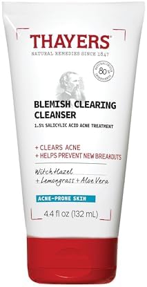 THAYERS Blemish Clearing Face Cleanser with 1.5% Salicylic Acid, Acne Treatment Face Wash, Soothing and Non-Stripping Skin Care, 4.4 Fl Oz