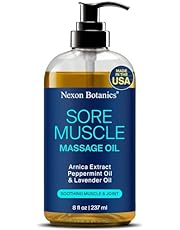 Sore Muscle Massage Oil 8 fl oz - Body Massage Oil for Massage Therapy - Peppermint, Lavender, Arnica Oil for Pain Relief, Muscle Relaxing - Nexon Botanics