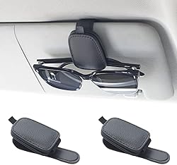 Yuoyar 2 Packs Sunglasses Holders for Car Visor - Magnetic Leather Sunglasses Holder and Ticket Card Clip - Ca