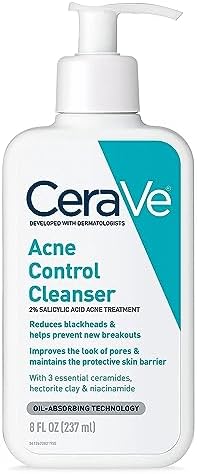 CeraVe Acne Treatment Face Wash | Salicylic Acid Cleanser with Purifying Clay, Niacinamide, and Ceramides | Pore Control and Blackhead Remover | 8 Ounce