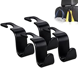 Amooca Car Seat Headrest Hook 4 Pack Hanger Storage Organizer Universal for Handbag Purse Coat fit Universal V
