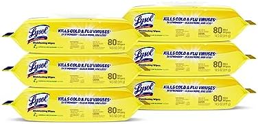 Lysol® Disinfecting Wipes, Lemon And Lime Blossom, 7" x 8", 17.7 Oz, 80 Wipes Per Flat Pack, Carton Of 6 Flat Packs