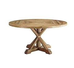 Modway Stitch 59" Rustic Farmhouse Wood Round Kitchen and Dining Room Table, Brown