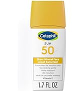 Cetaphil Sheer 100% Mineral Liquid Sunscreen for Face With Zinc Oxide Broad Spectrum SPF 50 Formu...