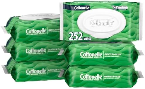 Cottonelle GentlePlus Flushable Wet Wipes with Aloe & Vitamin E, 6 Flip-Top Packs, 42 Wipes Per Pack (252 Total Wipes), Packaging May Vary