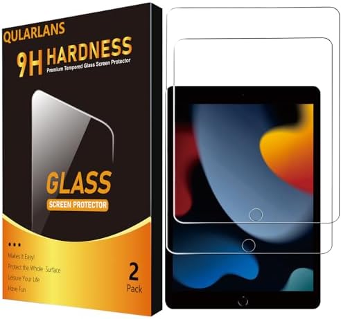 Qularlans 2 Pack Screen Protector Compatible with iPad 9th 8th 7th Generation 10.2 Inch, 9H Hardness HD Screen Tempered Glass Film Guard