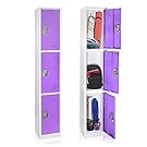 AdirOffice Tall Steel Locker Storage with 3 Doors 3 Hooks Storage Cabinet for Garage, Gym, School, Office, Students, Employees Storage Lockers (3 Door, Purple)
