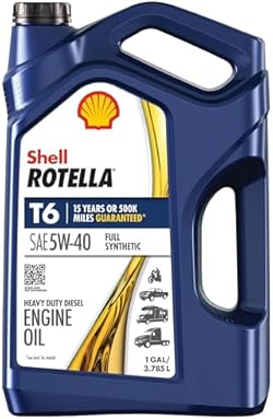 Shell Rotella T6 Full Synthetic 5W-40 Diesel Engine Oil (1-Gallon, Case of 3)