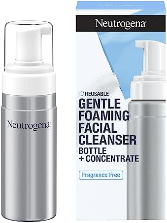 Neutrogena Reusable Gentle Foaming Facial Cleanser Starter Kit, Fragrance-Free Face Wash Concentrate is Gentle Enough for Sensitive Skin, 1 Reusable Pump Bottle & 1 Refill Pack, 7.5 fl. oz