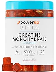 PowerUp Bites Creatine Monohydrate Gummies for Men &amp; Women, 100% Creatine Mixed Berry Gummies, 5g per Serving + Vegan, Sugar Free + Strength, Energy, Muscle &amp; Booty Gain - 120 Count