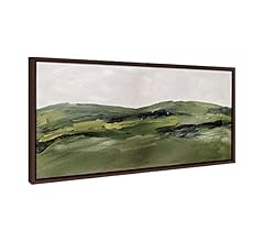 Kate and Laurel Sylvie Green Mountain Landscape Framed Canvas Wall Art by Amy Lighthall, 18x40 Brown, Modern Soft Watercolo…