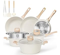 SODAY Pots and Pans Set Non Stick, 13 Pcs Kitchen Cookware Sets White Granite Nonstick Cooking Set with Frying Pans, Saucep…