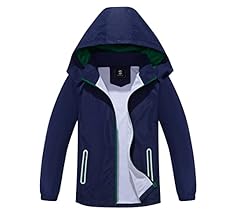 Kids Rain Jacket Waterproof Raincoat Mesh Lined Coat with Removable Hood for Boys Girls