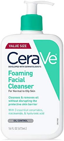 CeraVe Foaming Facial Cleanser | Daily Face Wash for Oily Skin with Hyaluronic Acid, Ceramides, and Niacinamide| Fragrance Free | 16 Fluid Ounce
