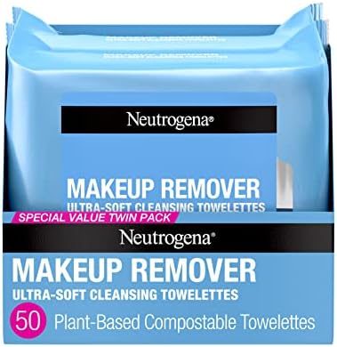 Neutrogena Makeup Remover Wipes, Daily Facial Cleanser Towelettes, Gently Cleanse and Remove Oil & Makeup, Alcohol-Free Makeup Wipes, 2 x 25 ct.