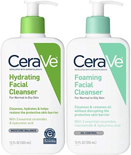 CeraVe Foaming Facial and Hydrating Cleanser, 12 Fl Oz (Pack of 2)