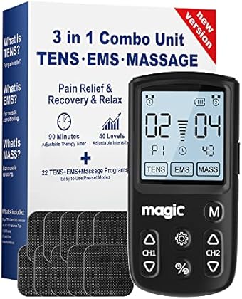 Tens Unit Muscle Stimulator Machine - Dual Channel Electronic Pulse Massager, Tens EMS Machine for Pain Relief Therapy wit...