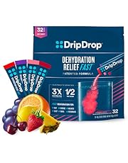 DripDrop Hydration Juicy Variety Pack Electrolyte Drink Mix Single-Serve Powder Packets- Grape, Fruit Punch, Strawberry Lemonade, Cherry - 32 Servings