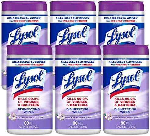 Lysol Disinfectant Wipes, Multi-Surface Antibacterial Cleaning Wipes, For Disinfecting and Cleaning, Early Morning Breeze, 80 Count (Pack of 6)