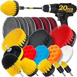 Holikme 20Pack Drill Brush Attachments Set, Scrub Pads & Sponge, Buffing Pads, Power Scrubber Brush with Exten