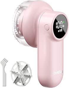coldSky Rechargeable Fabric Shaver, Lint Shaver with Digital Display, Sweater Shaver with 6-Leaf Blades and Safety Lock, 3-Speeds Defuzzer Remove Fuzz, Pills from Clothes, Furniture, Sofa, Pink