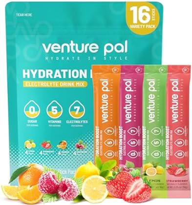 Venture Pal Sugar Free Electrolyte Powder Packets - Liquid Daily IV Drink Mix for Rapid Hydration & Party Recovery | 5 Vit...