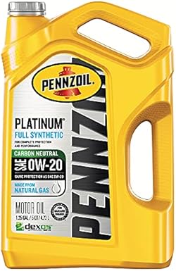 Pennzoil Platinum Full Synthetic 0W-20 Motor Oil (5-Quart, Pack of 1)