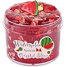 Tonlead Watermelon Slime with Glitters, 7oz Soft Jelly Slime Non Sticky Premade Clear Crystal Slime for Girls Boys, DIY Cotton Mud Bubble Slime Stretchy Putty Kids Birthday (Red)
