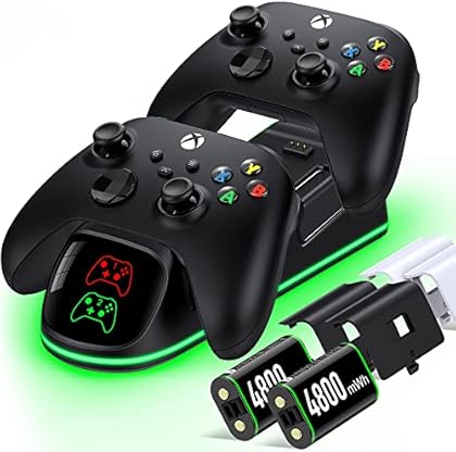 Controller Charger Station with 2x4800mWh Rechargeable Battery Packs for Xbox One/Series X|S Controller, Dual Charging Doc...